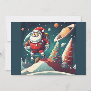 Kerstman in de ruimte leuk retro feestdagenkaart