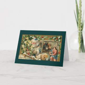 Kerstman IN de SCÈNE van de GEBOORTE VAN CHRISTUS Feestdagen Kaart
