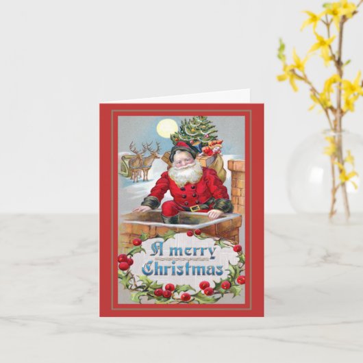  kerstman in de schoorsteen Gevouwen Kerstmis Kaar Kaart (Gele Bloem)