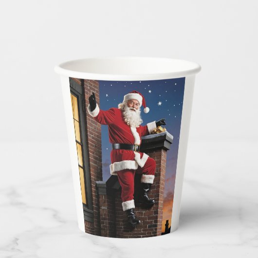 Kerstman in de schoorsteen, papieren bekers (Voorkant)