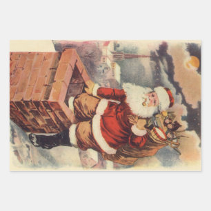 Kerstman in de schoorsteen uit het Victoriaans tij Inpakpapier Vel