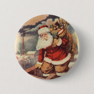 Kerstman in de schoorsteen, Victoriaanse stijl Ronde Button 5,7 Cm