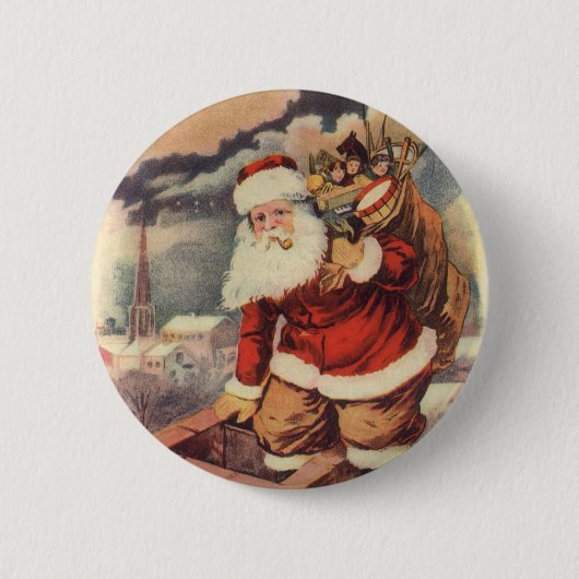 Kerstman in de schoorsteen, Victoriaanse stijl Ronde Button 5,7 Cm (Voorkant)