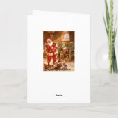 Kerstman in de Schuur van het Rendier Feestdagen Kaart (Achterkant)