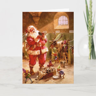 Kerstman in de Schuur van het Rendier Feestdagen Kaart