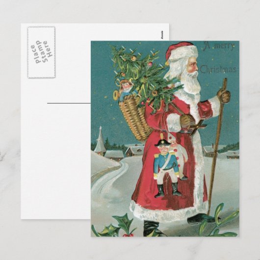  kerstman in de sneeuw feestdagenkaart (Voorkant / Achterkant)