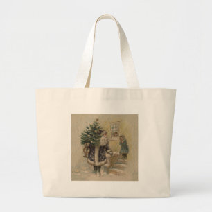 Kerstman in de sneeuw grote tote bag