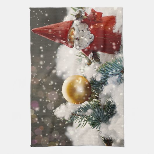 Kerstman in de sneeuw theedoek (Verticaal)