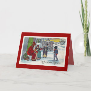 "Kerstman in de Sneeuw" Vintage Wenskaart Feestdagen Kaart