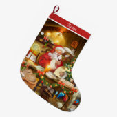  kerstman in de werkplaats grote kerstsok (Voorkant (Hangend))