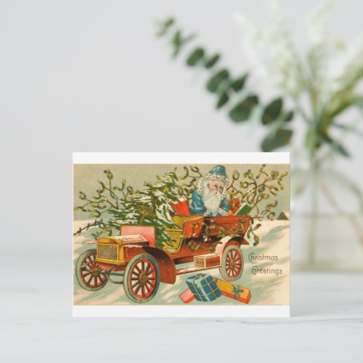  Kerstman in een auto met cadeaus Briefkaart (Staand voorkant)