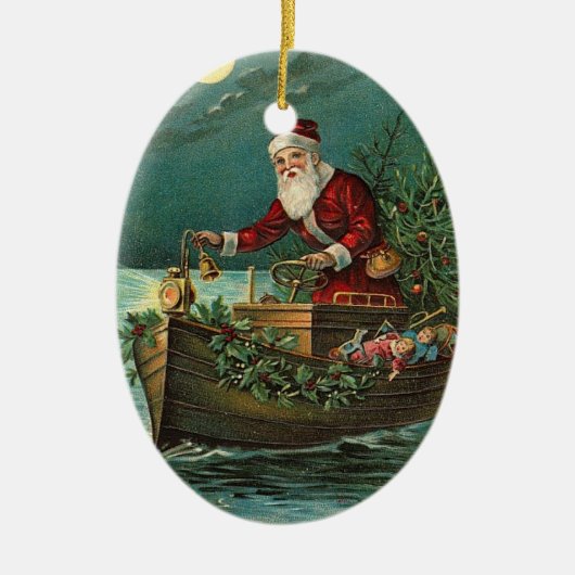 Kerstman in een Boat Keramisch Ornament (Voorkant)
