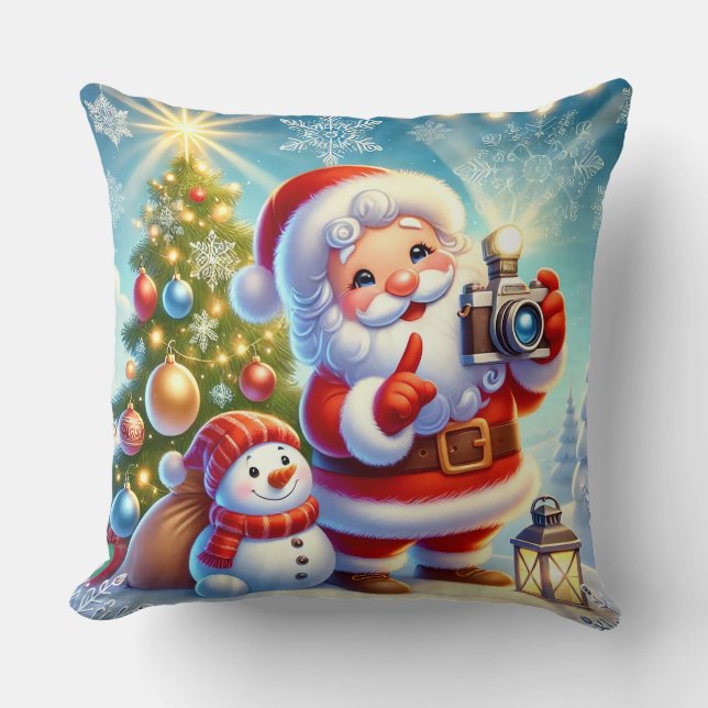 Kerstman in een Festieve Kerstscene Kussen (Voorkant)