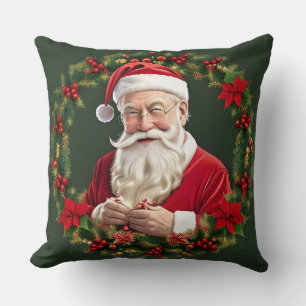 Kerstman in een Festieve Krans Kussen