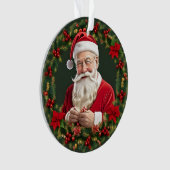 Kerstman in een Festieve Krans Ornament (voorkant)