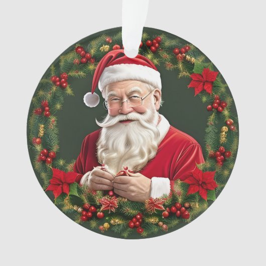 Kerstman in een Festieve Krans Ornament (voorkant)