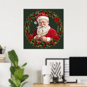 Kerstman in een Festieve Krans Poster (Thuiskantoor)