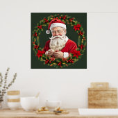 Kerstman in een Festieve Krans Poster (Keuken)