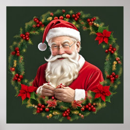 Kerstman in een Festieve Krans Poster