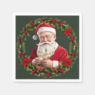 Kerstman in een Festieve Krans Servet