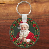 Kerstman in een Festieve Krans Sleutelhanger (Voorkant)
