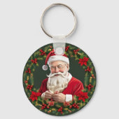 Kerstman in een Festieve Krans Sleutelhanger (Achterkant)