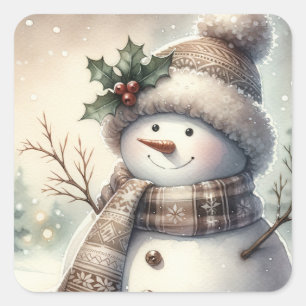 Kerstman in een gezellige sneeuwman vierkante sticker