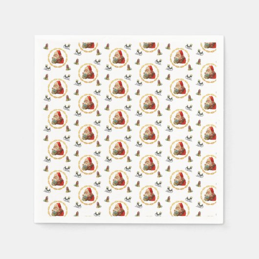 Kerstman in een gouden krans met kerstelementen servet (Voorkant)