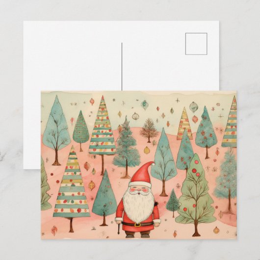 Kerstman in een kerstboombos briefkaart (Voorkant / Achterkant)