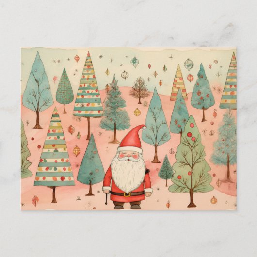 Kerstman in een kerstboombos briefkaart (Voorkant)
