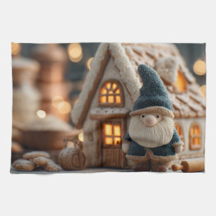 Kerstman in een knus huis van peperkoek theedoek