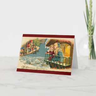  Kerstman in een luchtballon Feestdagen Kaart