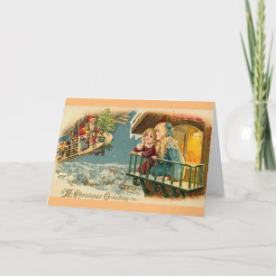  Kerstman in een luchtballon Feestdagen Kaart