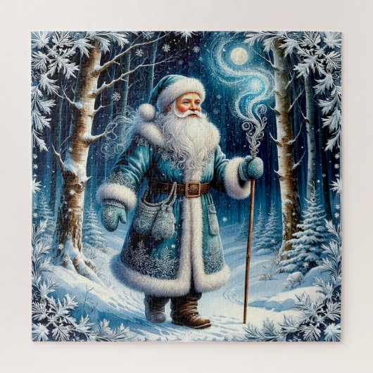Kerstman in een magisch besneeuwd bos legpuzzel (Verticaal)
