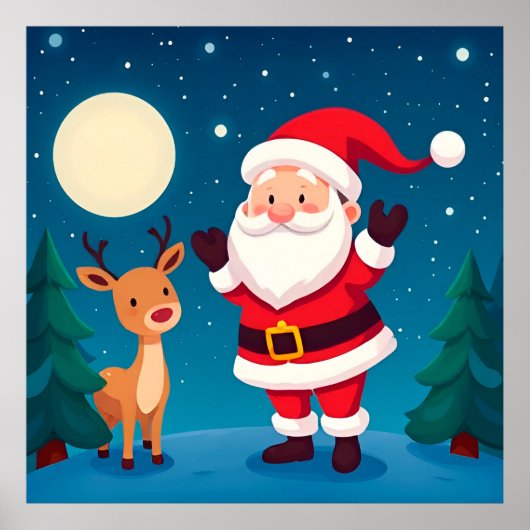 Kerstman in een magische winterscène poster (Voorkant)