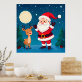 Kerstman in een magische winterscène poster (Keuken)