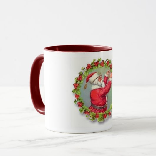 Kerstman in een Mok in Wreath (Voorkant links)