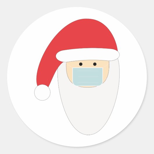 Kerstman in een mondkapje ronde sticker (Voorkant)