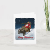 Kerstman in een oude vrachtwagen met kerst kaart (Voorkant)