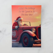 Kerstman in een raceauto feestdagen kaart (Binnen)