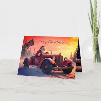 Kerstman in een raceauto feestdagen kaart