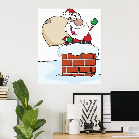 Kerstman in een schoorsteen poster (Thuiskantoor)
