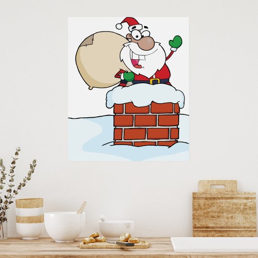 Kerstman in een schoorsteen poster (Keuken)