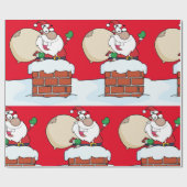 Kerstman in een schoorsteenverslaafdepapier cadeaupapier (Vlak)