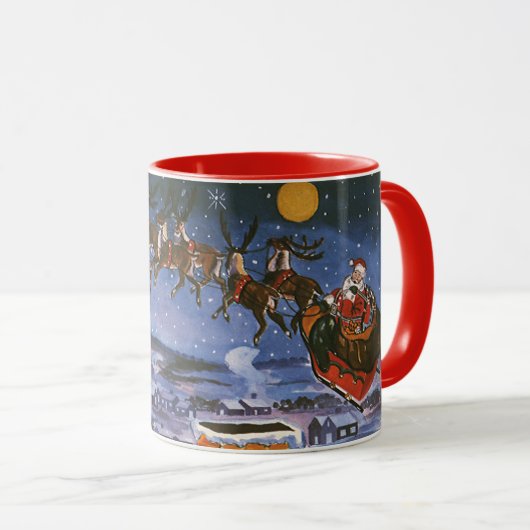 Kerstman in een slee vliegend mok (Voorkant rechts)