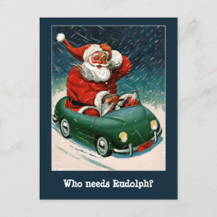 Kerstman in een sportwagen Kerst Kaart