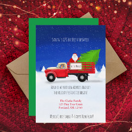 Kerstman in een vintage vrachtwagen met kerstboom aankondiging