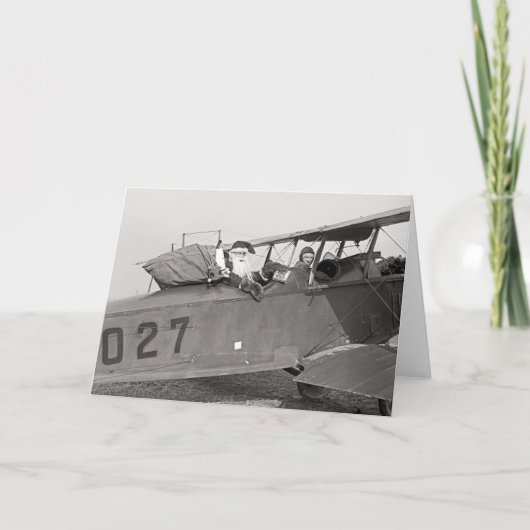 Kerstman in een vliegtuig, 1921 feestdagen kaart (Voorkant)