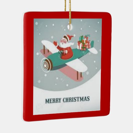 Kerstman in een vliegtuig keramisch ornament (Rechts)