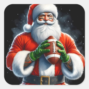 Kerstman in feestelijke kleding met een Football Vierkante Sticker